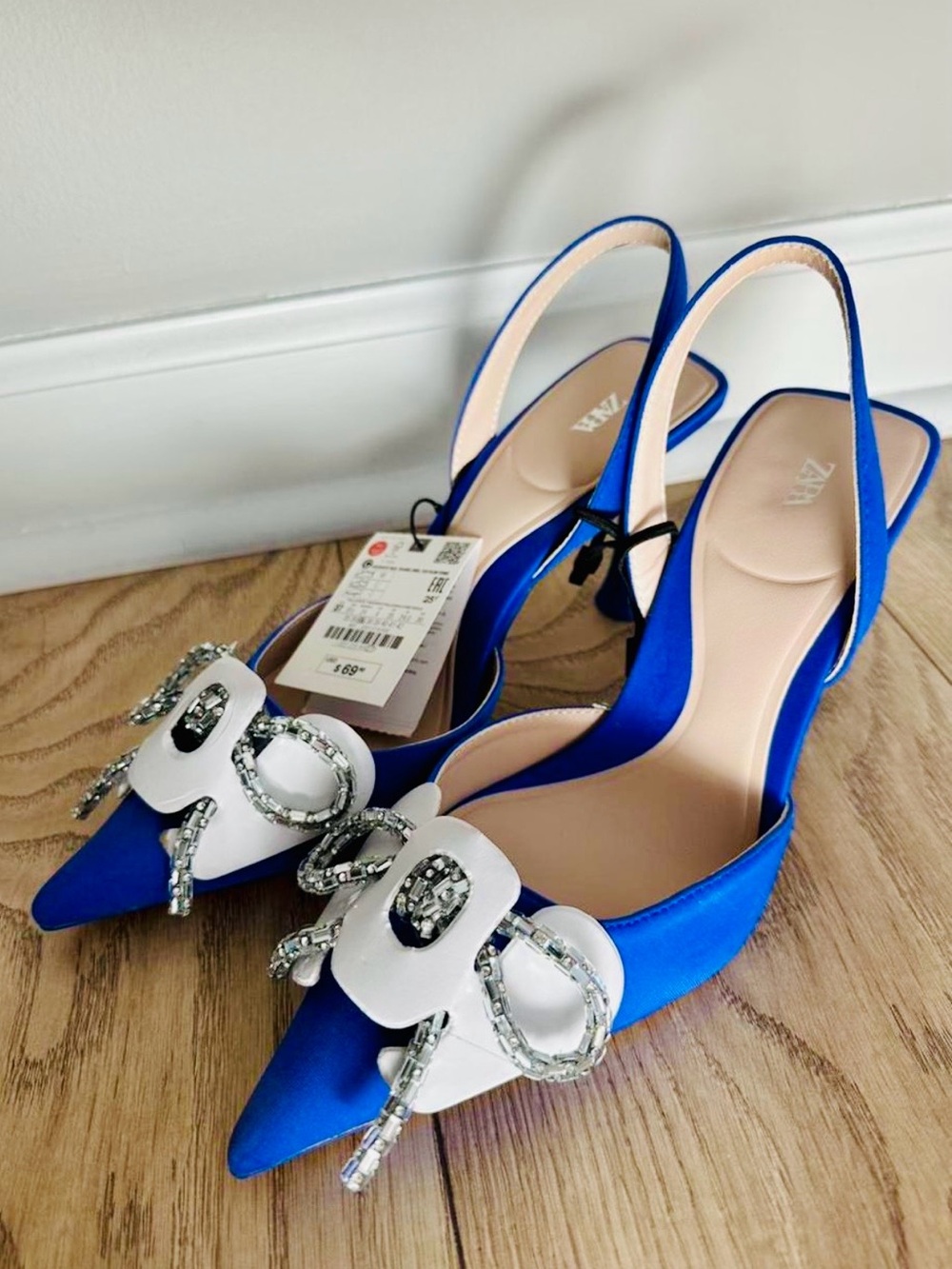 Zara Cobalt Blue Crystal Bow Slingback Heels | EU 37 | US 6.5 | NWT - Picture 2 of 9